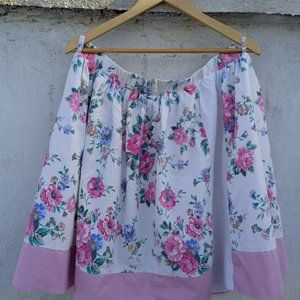 Vintage Mini Skirt with Pink and Blue Flowers, Sweet! Size M, Elastic Waist